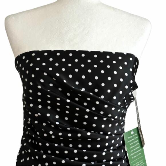 Onyx Nite Dress Black White Polka Dot Strapless Tulle Fit Flare Prom Size 3/4 - Picture 3 of 12